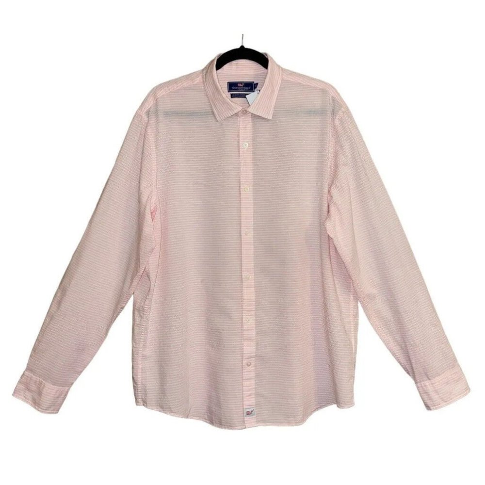 Vineyard Vines Men Slim Fit Cooper Shirt XL Pink Pinstripe Collared Cotton Linen - Picture 2 of 15